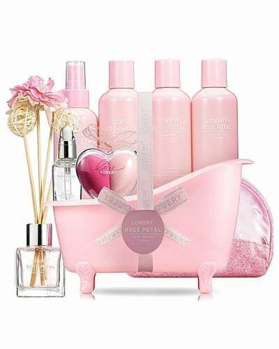 Bath & Body * | Lovery 17Pc Aromatherapy Set, Rose Petal Bath And Body Spa Kit With Oil Diffuser & More Women