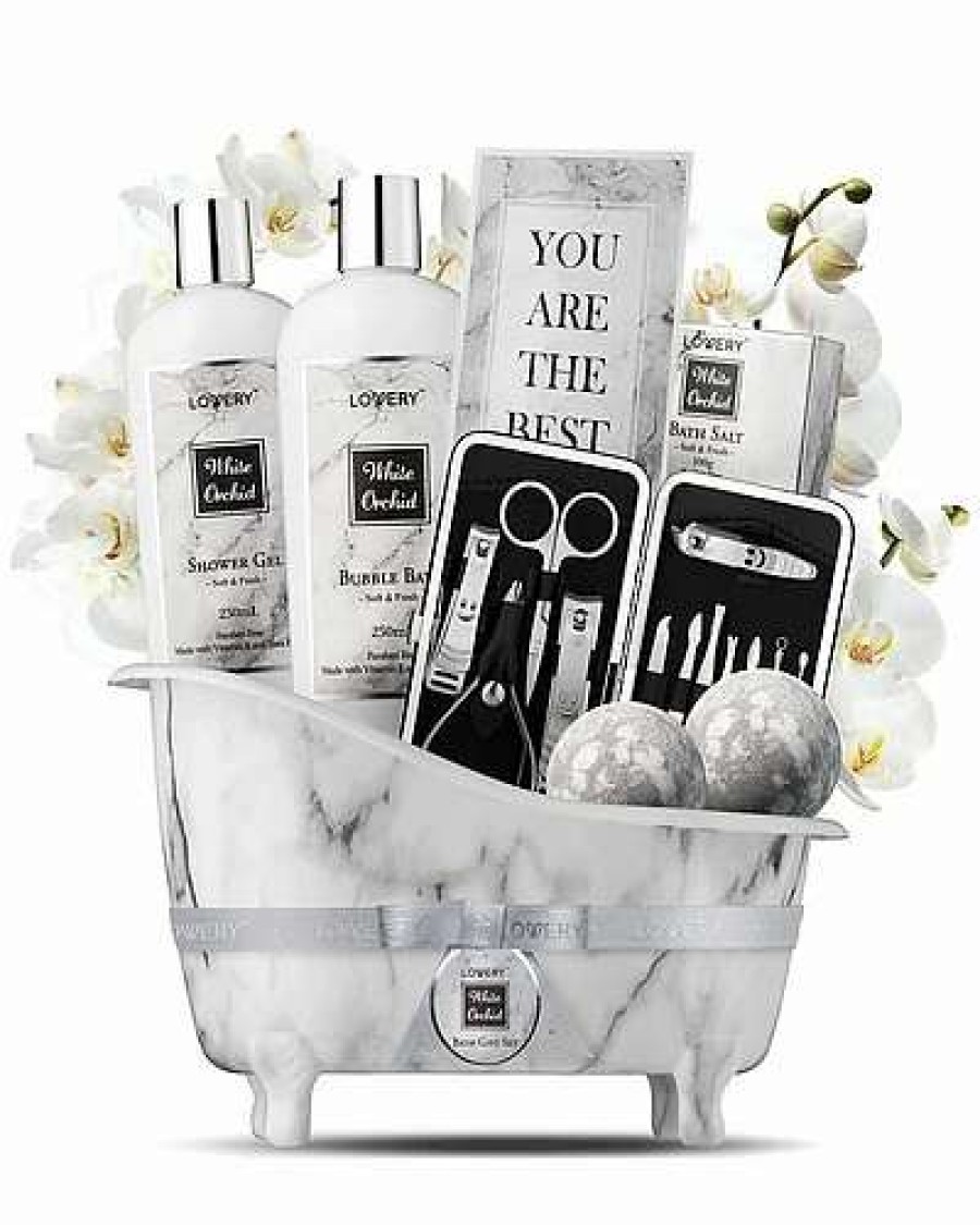 Bath & Body * | Lovery White Orchid Self Care Bath Gift Basket, 20Pc Beauty & Personal Care Kit Women