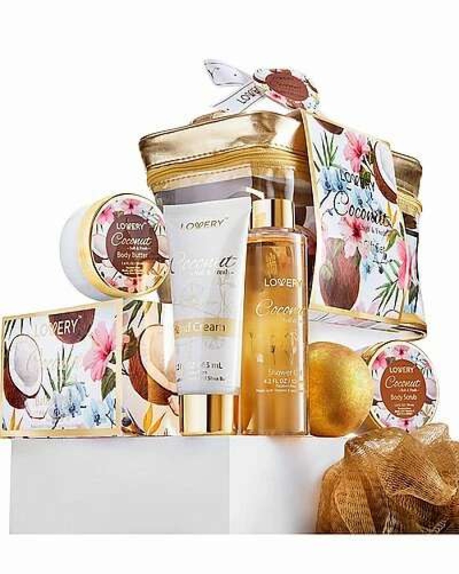 Bath & Body * | Lovery Coconut Bath And Body Gift Set, 8Pc Body Care Kit In Travel Cosmetic Bag Women