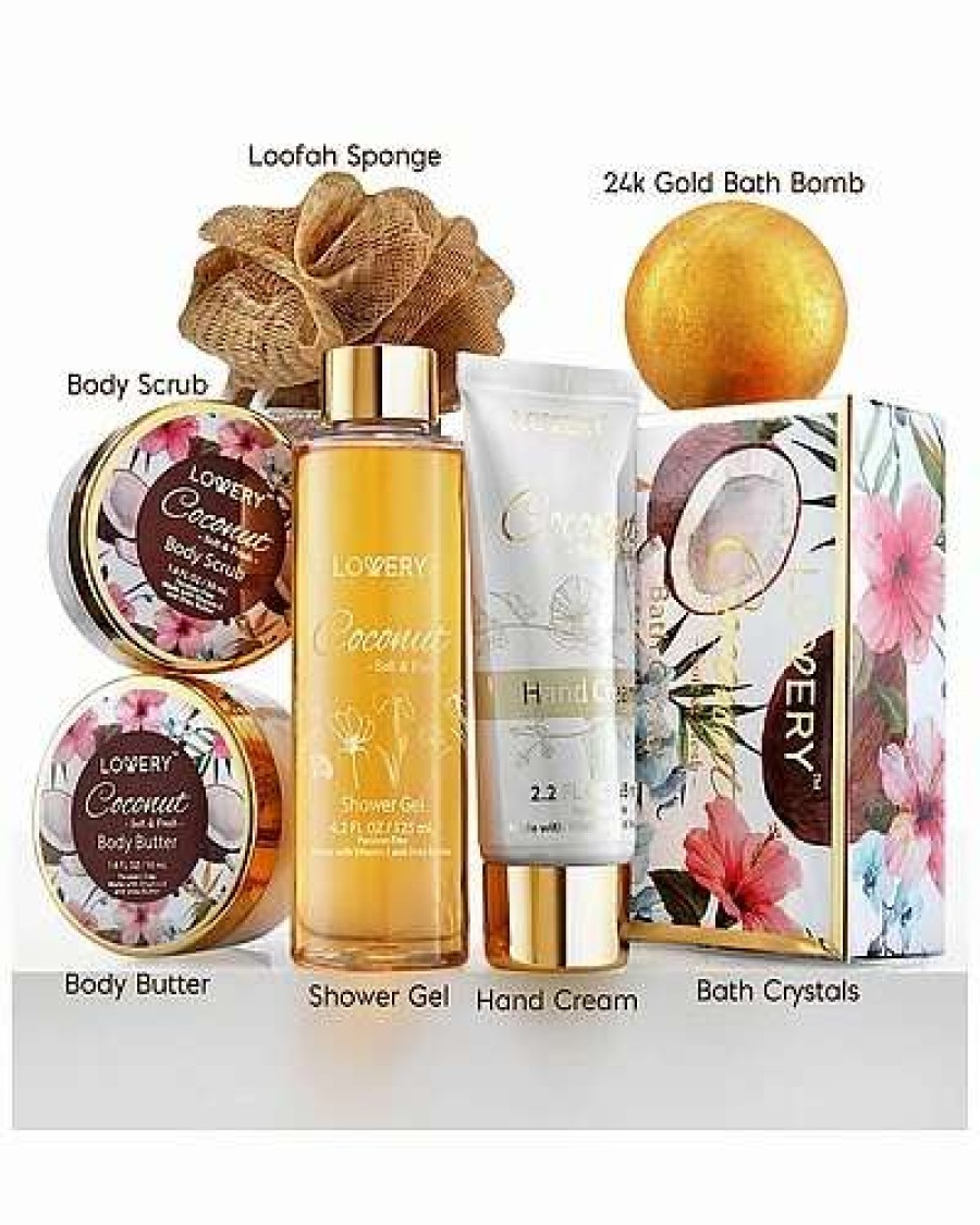 Bath & Body * | Lovery Coconut Bath And Body Gift Set, 8Pc Body Care Kit In Travel Cosmetic Bag Women