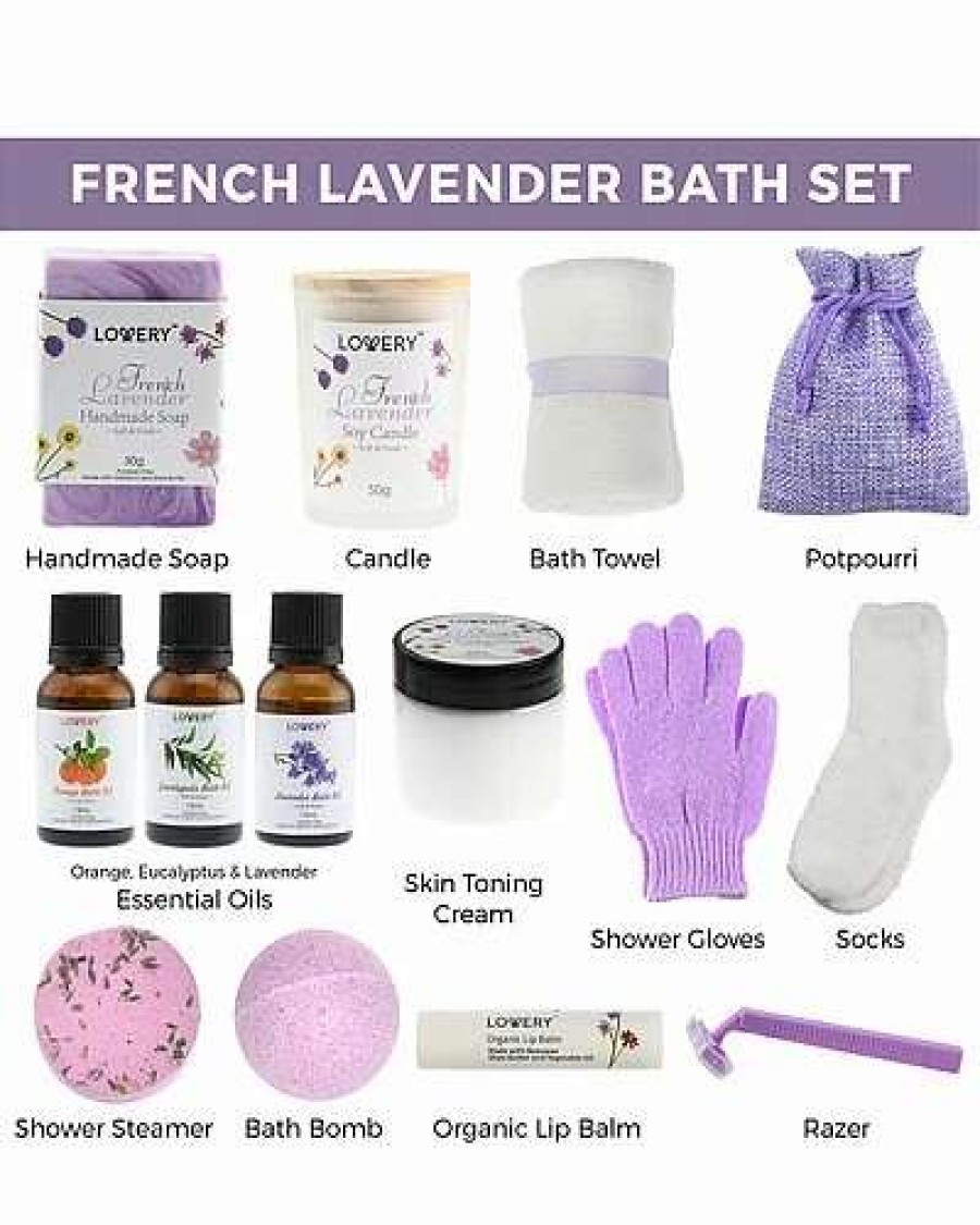 Bath & Body * | Lovery French Lavender Handmade Bath Gift Set, 18Pc Relaxation Spa Kit, Selfcare Women