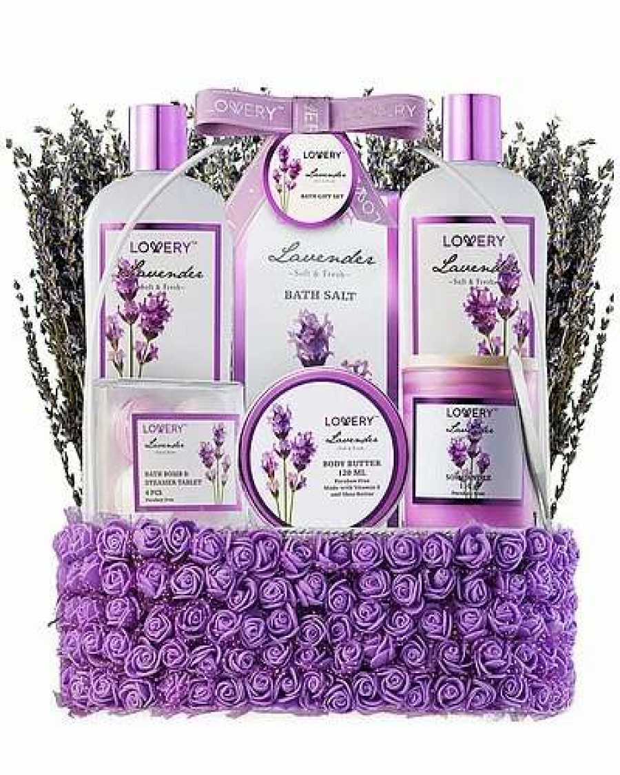 Bath & Body * | Lovery Lavender Bath And Body 15Pc Gift Basket, Home Spa Kit In Handmade Basket Women