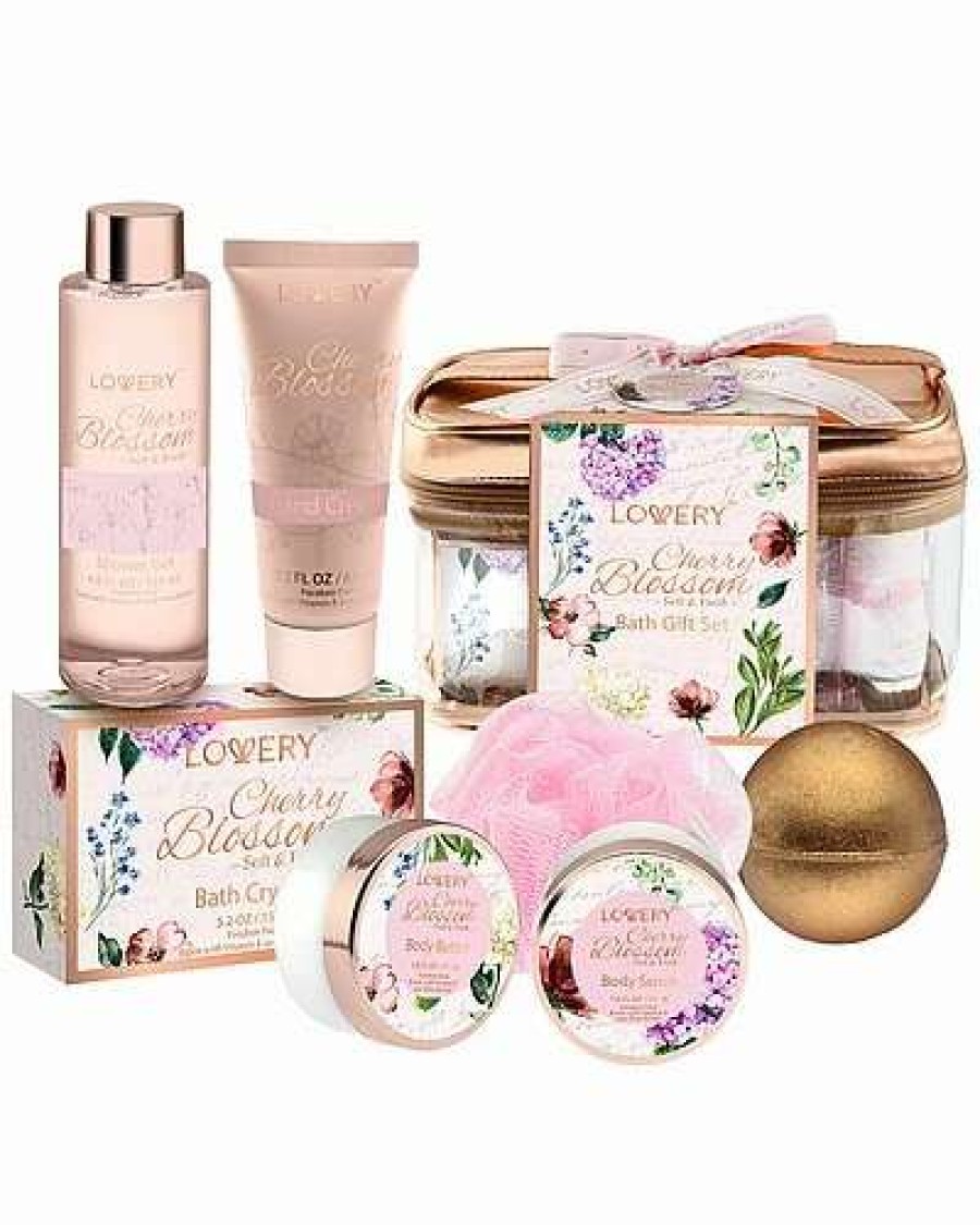 Bath & Body * | Lovery Cherry Blossom Home Spa Set, 8Pc Bath And Body Gift With Cosmetic Bag Women