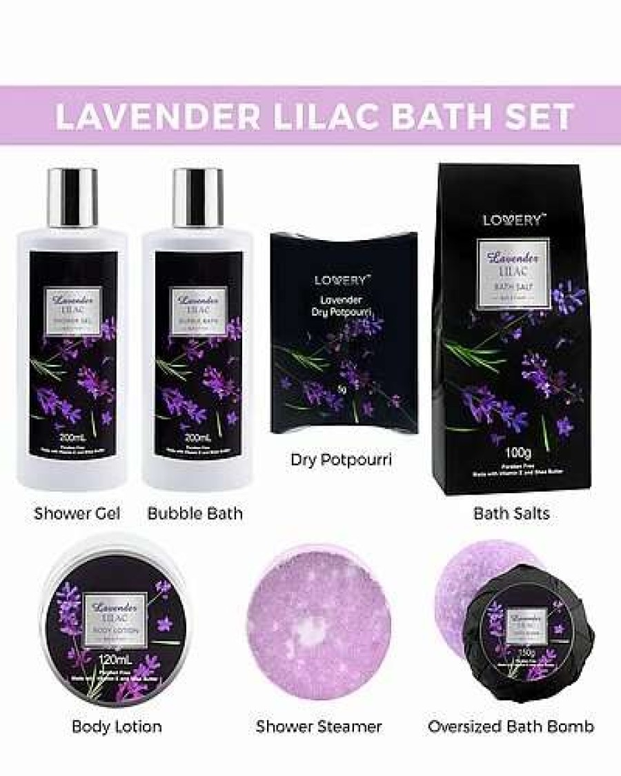 Bath & Body * | Lovery Lavender Lilac Spa Kit, 8Pc Self Care Bath And Shower Set In Handmade Basket Women