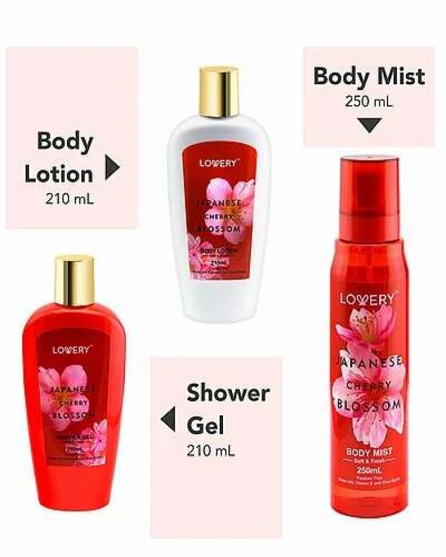 Bath & Body * | Lovery Japanese Cherry Blossom Bath And Body Gift Set, 3Pc Body Care Travel Set Women