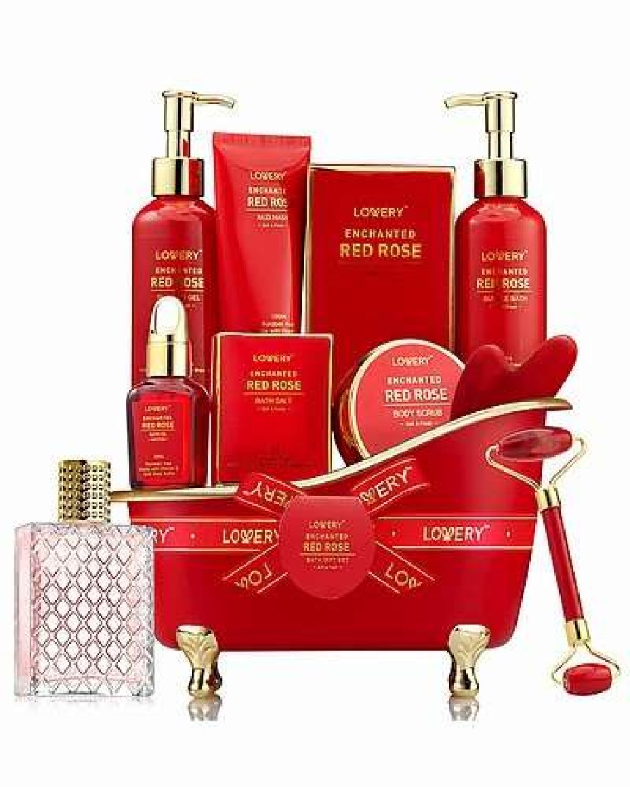 Bath & Body * | Lovery Luxe 11Pc Red Rose Bath And Body Set With Perfume, Jade Roller, Gua Sha & More Women