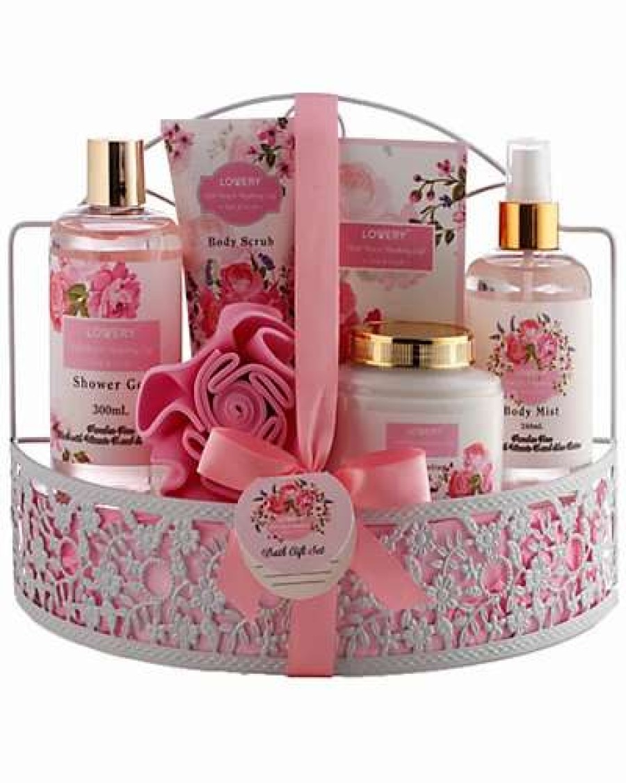 Bath & Body * | Lovery Home Wild Rose & Raspberry Leaf Scent Spa Gift Basket With Shower Caddy Women