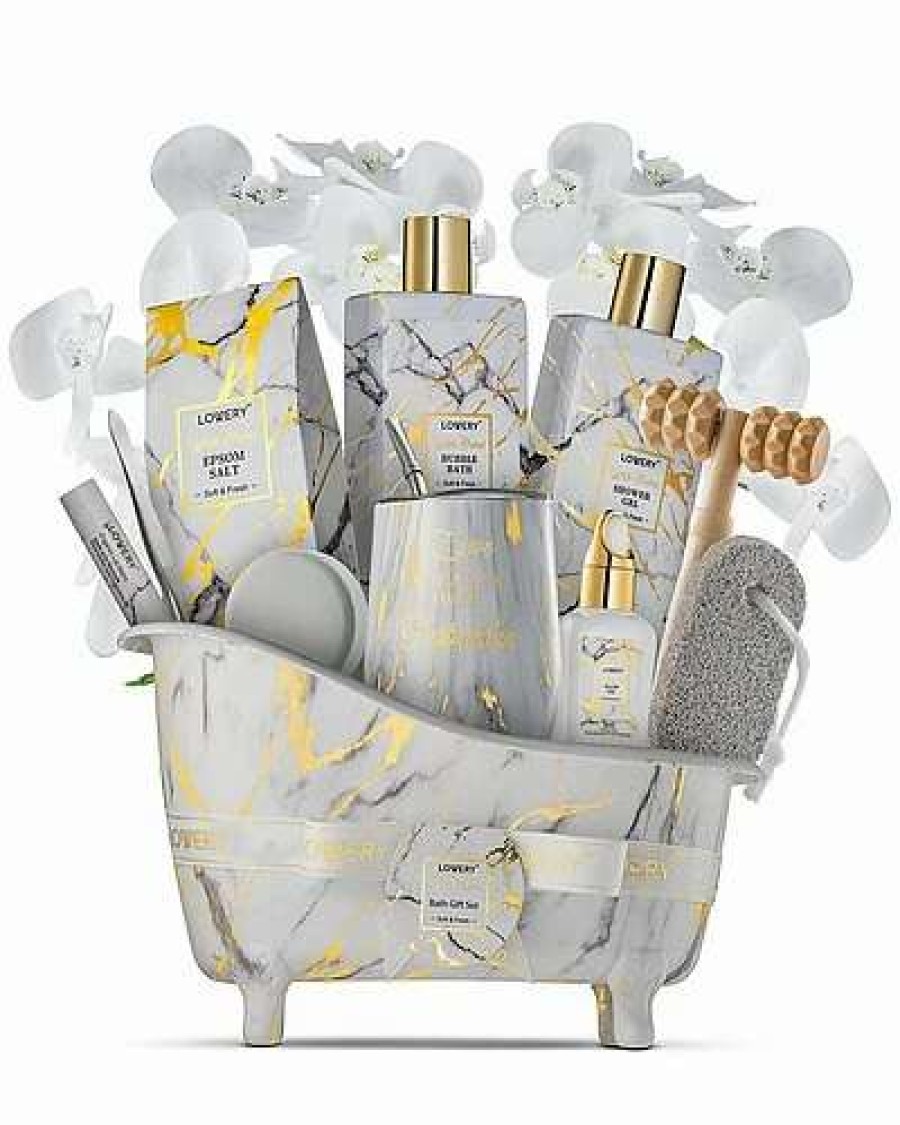 Bath & Body * | Lovery Gold Marble Bath And Body 13Pc Gift Set, White Orchid Bath And Body Care Women