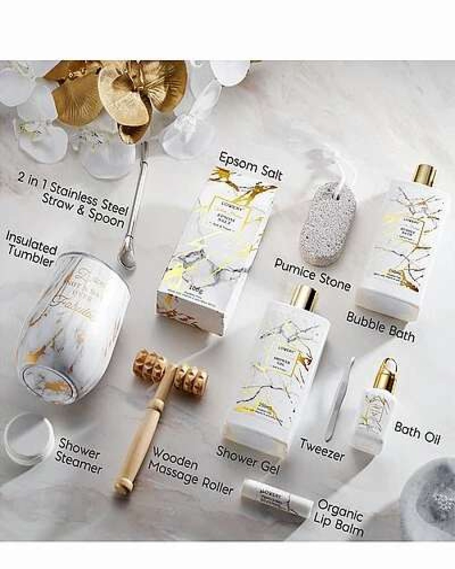 Bath & Body * | Lovery Gold Marble Bath And Body 13Pc Gift Set, White Orchid Bath And Body Care Women