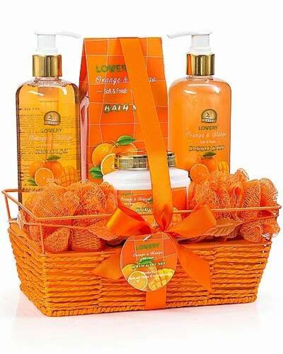 Bath & Body * | Lovery Home Orange & Mango Spa Gift Basket, 7Pc Bath And Body Care Women