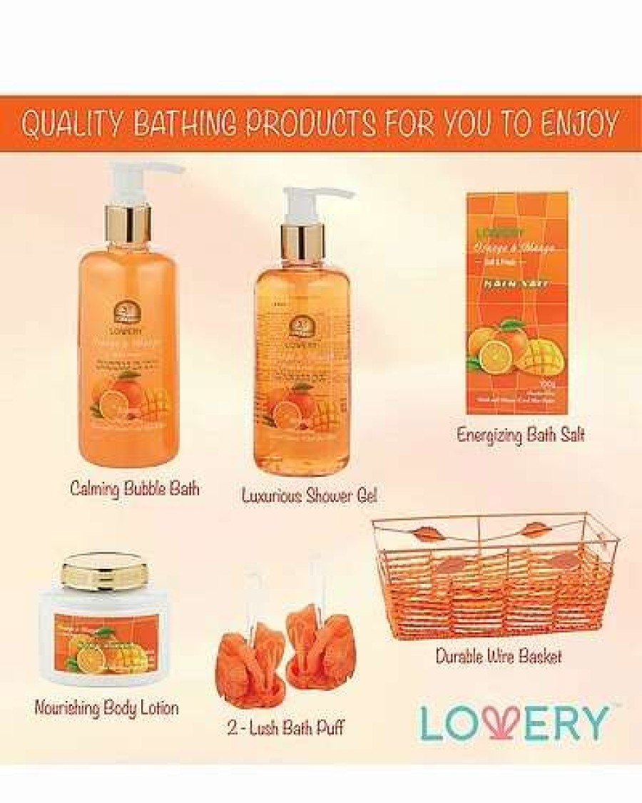 Bath & Body * | Lovery Home Orange & Mango Spa Gift Basket, 7Pc Bath And Body Care Women