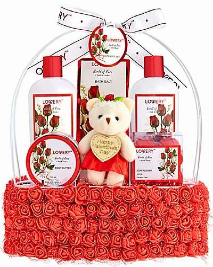 Bath & Body * | Lovery Home Spa Gift Basket Valentines Day Red Rose Bath And Body Scented Kit Women