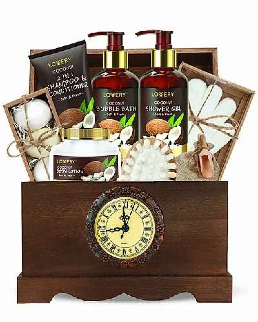 Bath & Body * | Lovery Luxury Bath Gift Set, 13Pc Coconut Luxury Body Care In Vintage Clock Box Women