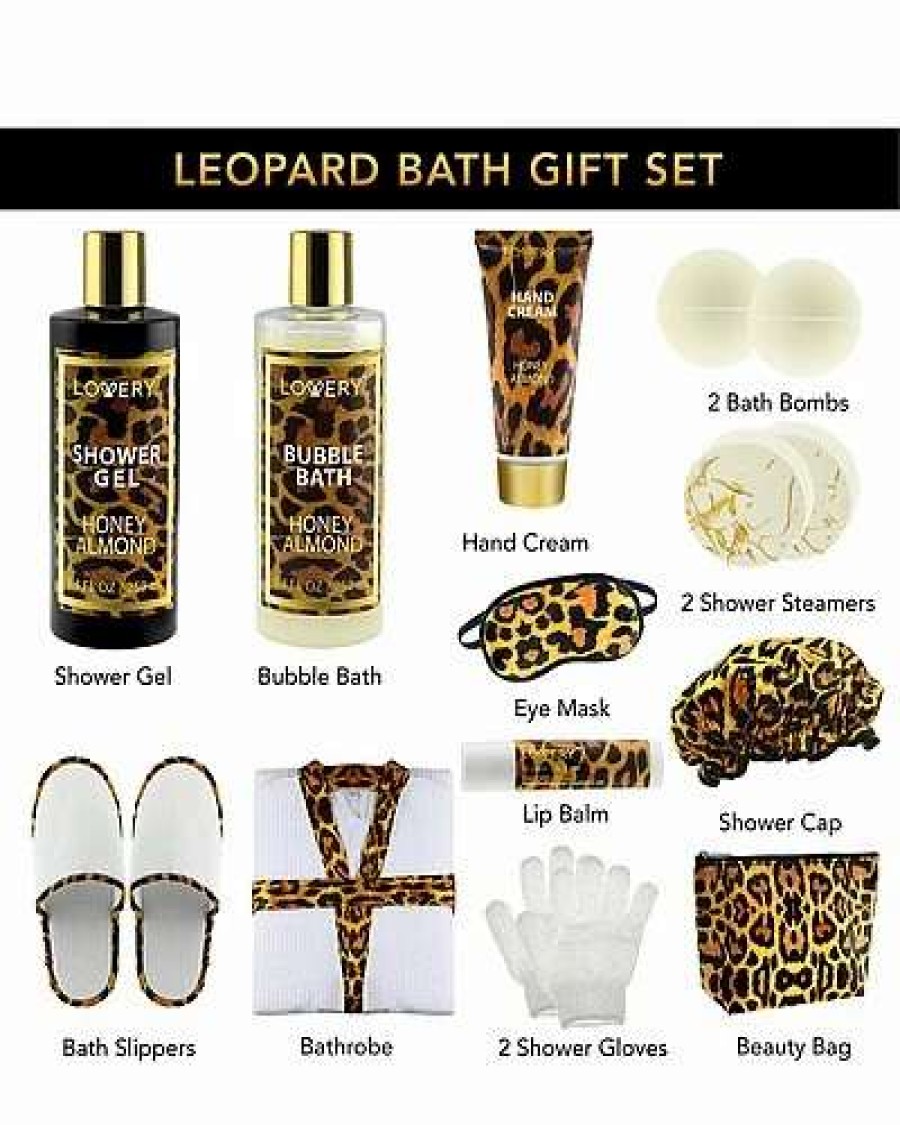 Bath & Body * | Lovery Leopard Design 17Pc Bath And Body Care Set, Luxury Relaxing Home Spa Gift Women