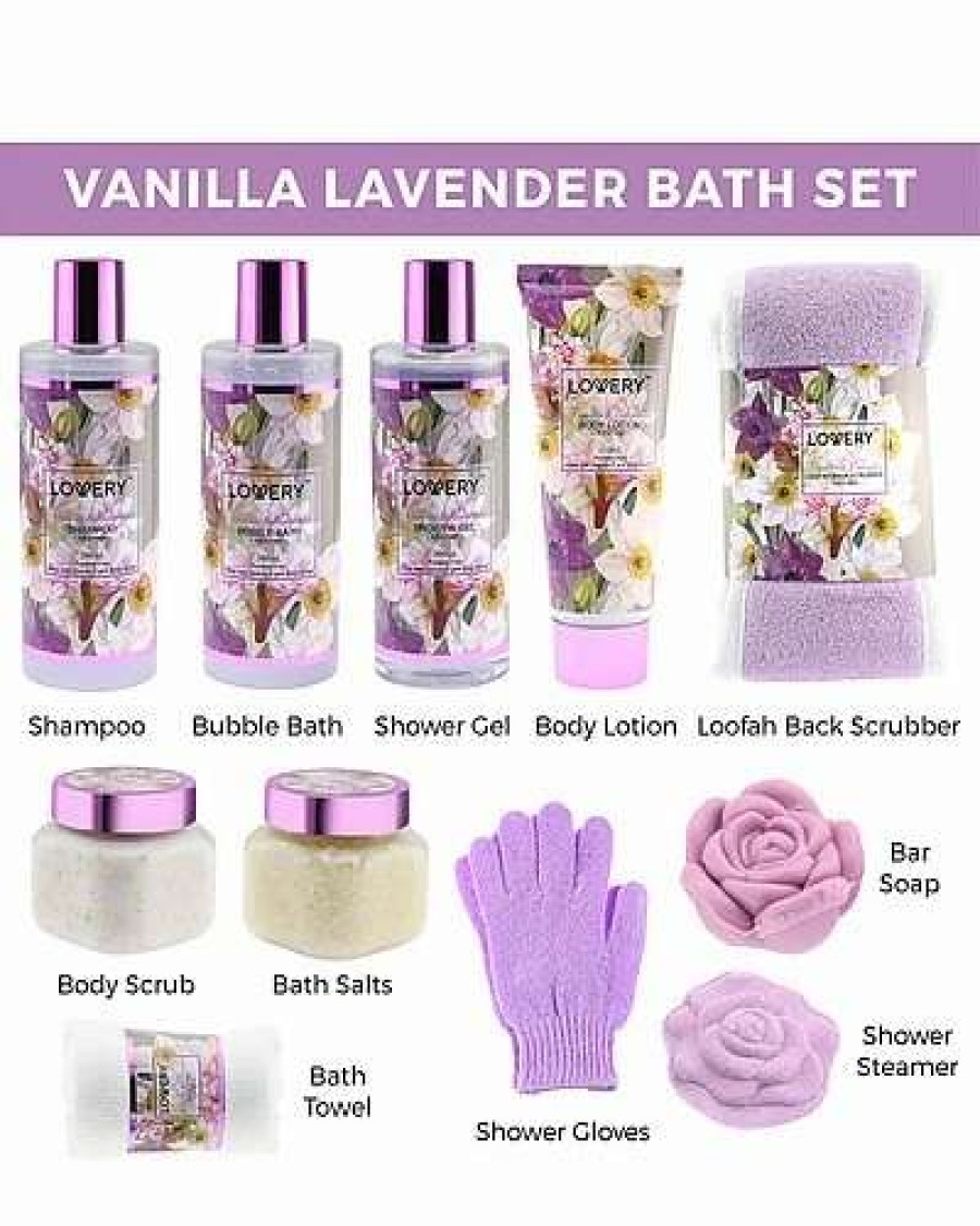 Bath & Body * | Lovery Body Care Gift Basket, 13Pc Vanilla Lavender Home Spa Set, Thank You Gift Women