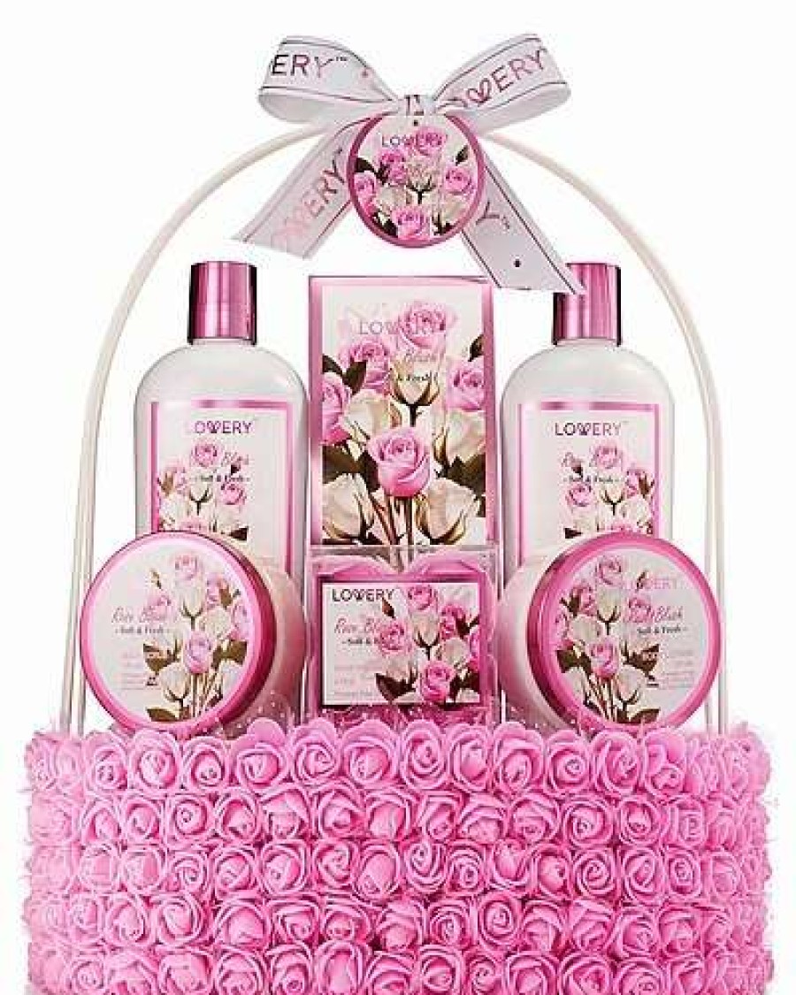 Bath & Body * | Lovery 10Pc Rose Blush Relaxing At Home Body Care, Handmade Home Spa Gift Basket Women