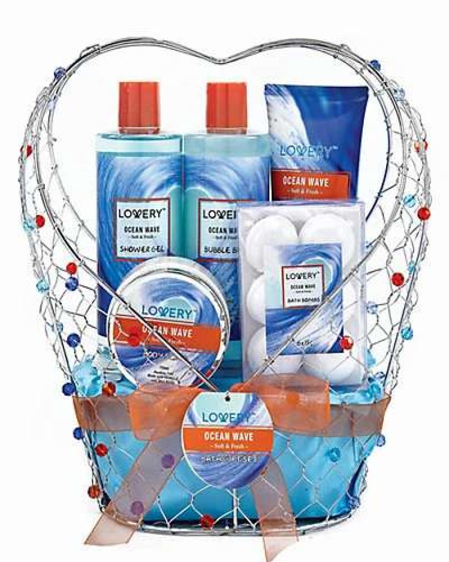 Bath & Body * | Lovery Home Spa Gift Baskets Ocean Wave In Heart Jeweled Holder 11Pc Women